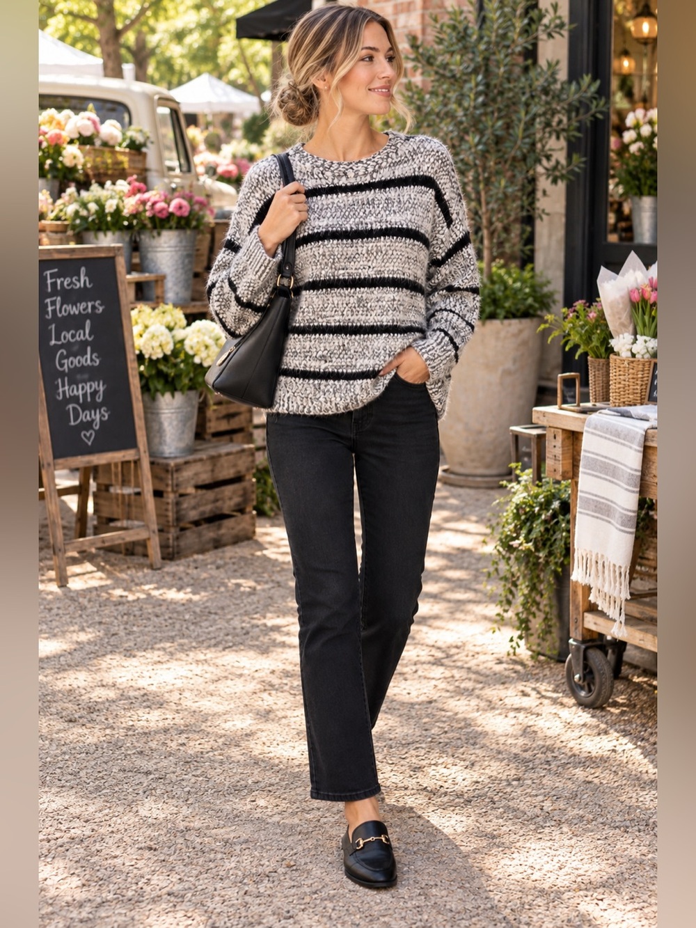 Calvin Klein Black Gray Striped Eyelash Knit Fuzzy Sweater XS